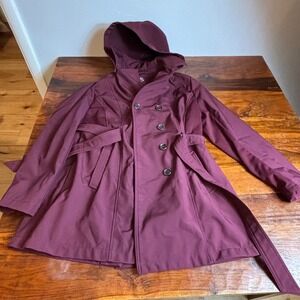 Sebby Collection Burgundy Water Resistant Windproof Hooded Trench Women's XL
